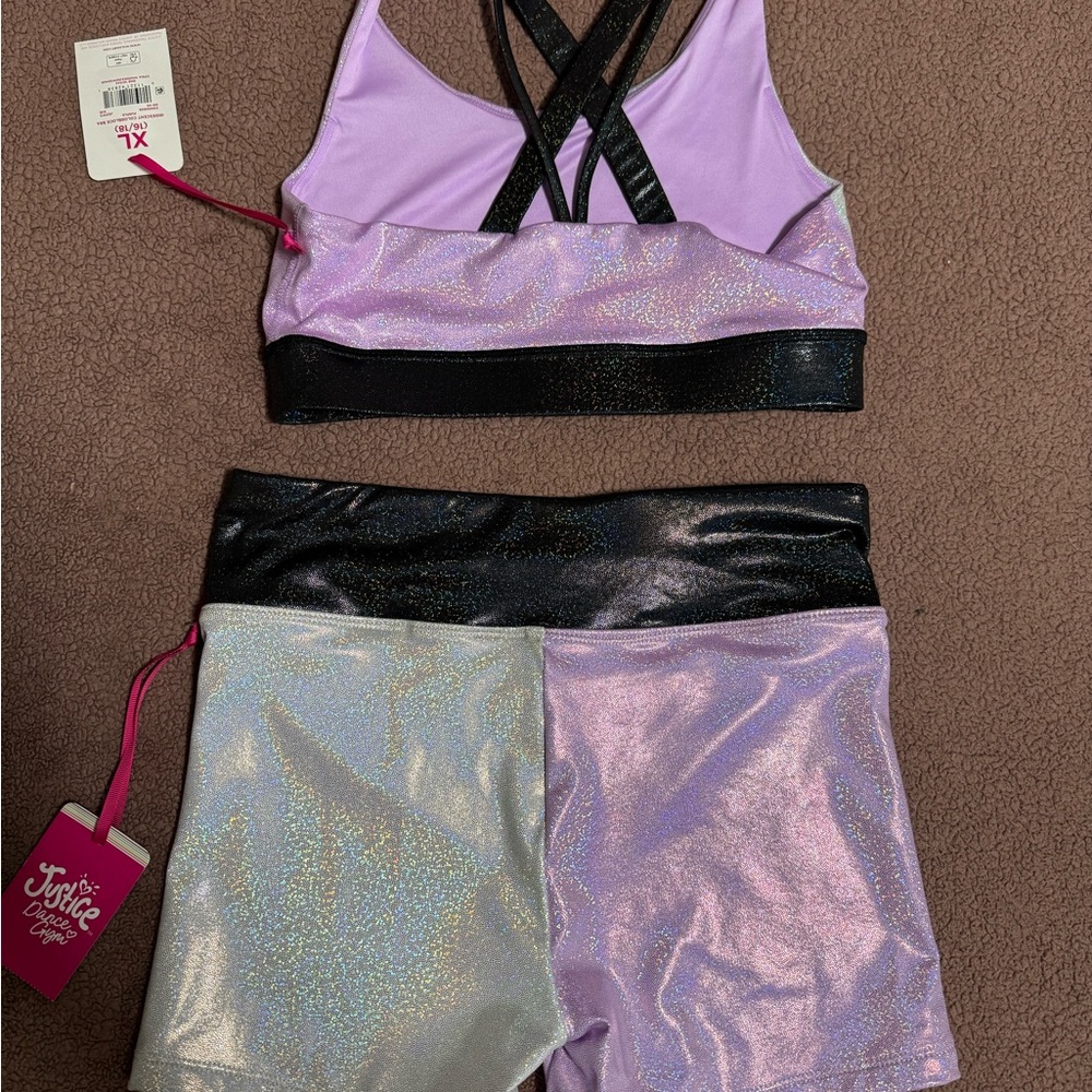 Justice Iridescent Lavender &‎ Silver Dance Set with Black Trim - Picture 4 of 6